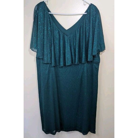 Connected Apparel Dress Hunter Green Glitter Short Sleeve V-Neck Size 22W - Picture 3 of 9